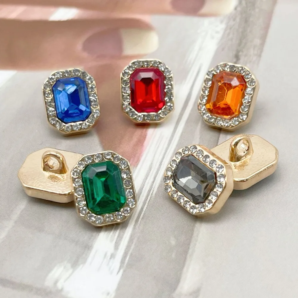 10pcs Fashionable Gemstone Buttons 12.5mm Rectangular Metal Shank Buttons Multi-purpose Decorative Buttons