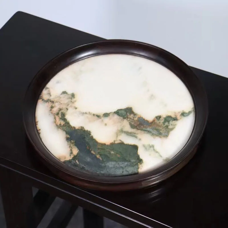 

Big red rosewood inlaid marble round tray mahogany tea room coffee table placed fruit plate solid