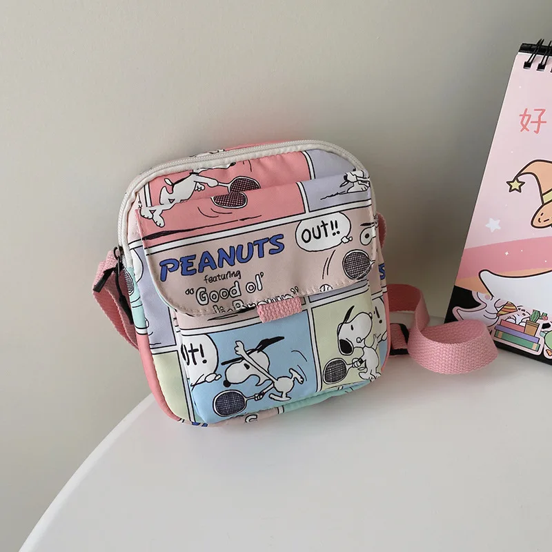 Kawaii Snoopy Shoulder Bags For Women Portable Canvas Handbag Cute Crossbody Bag Cartoon Zipper Mobile Phone Square Bag