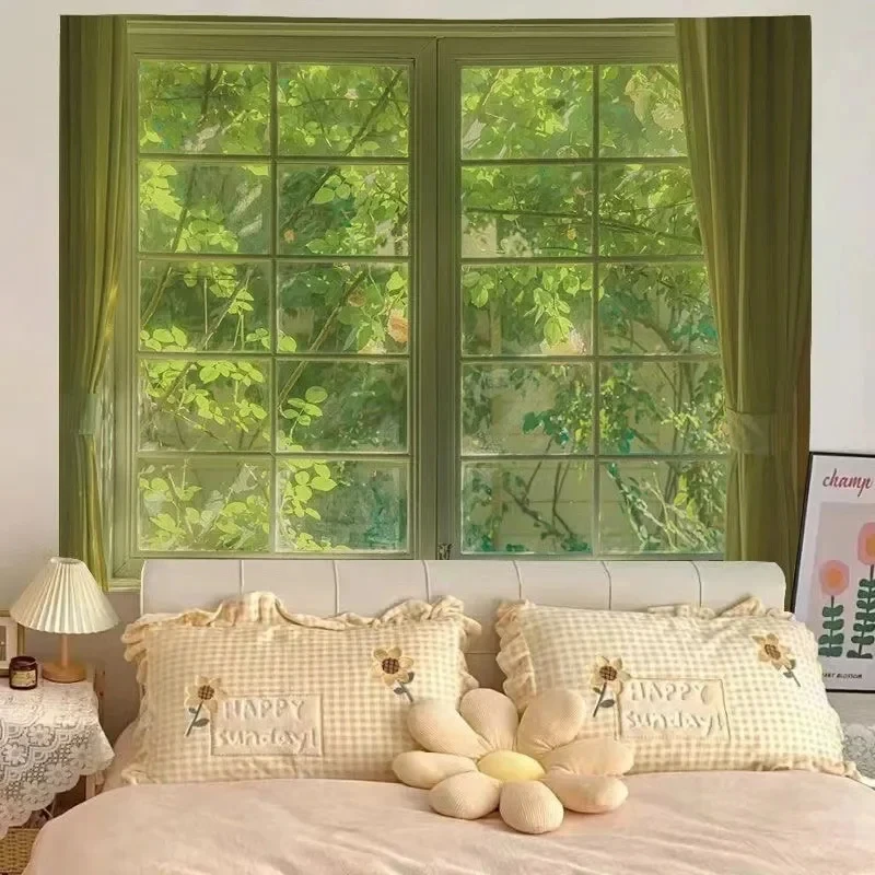VIKAMA Faux Window Sea View Tapestry Wall Hanging, 6 Assorted Designs, Wall Art Decor for Bedroom Living Room