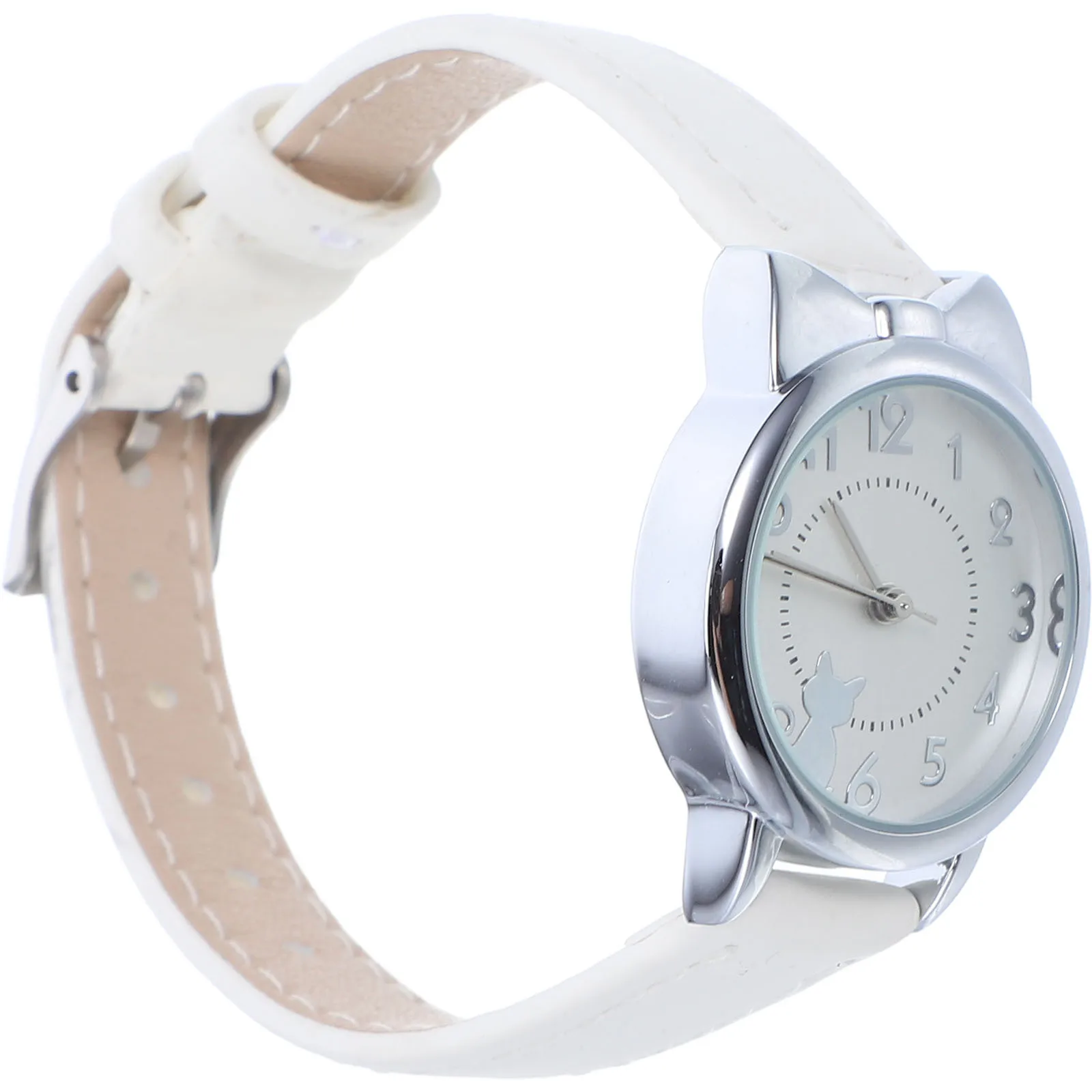 Students Quartz Wristwatch Cute Cat Pattern Metal Face PU Strap Analog Timepiece School Daily Wear Learning Time