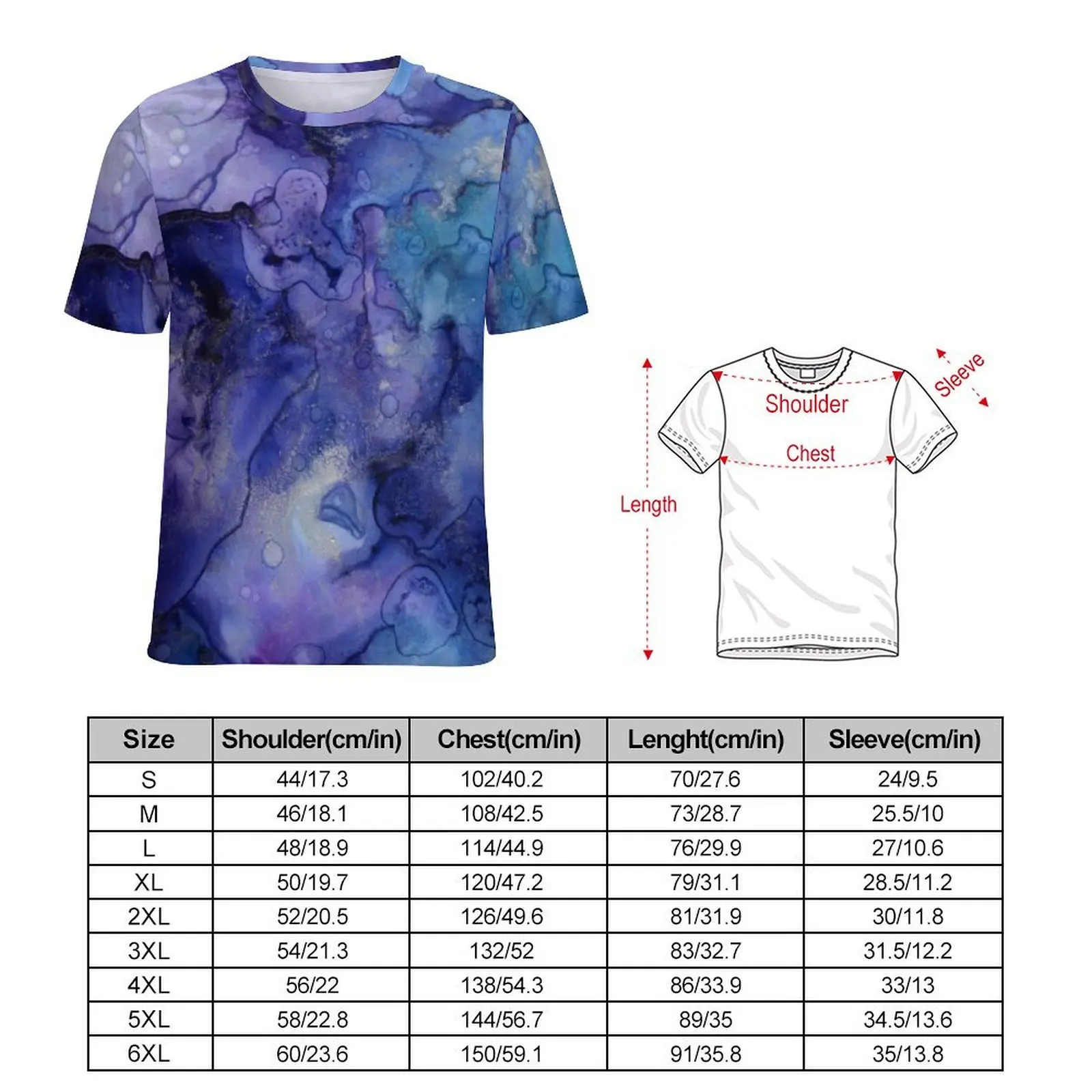 Summer T-Shirt Marbled Abstract Print T Shirts Blue and Purple Liquid Streetwear Fashion Tee Shirt Short Sleeve Plus Size Tops