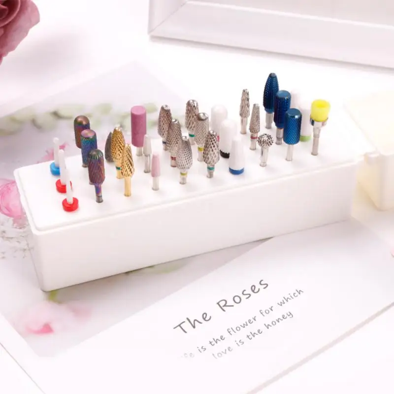 Holes Nail Art Drill Storage Box Transparent Black Nail Stand Grinding Polish Head Bit Holder Display Manicure Tool