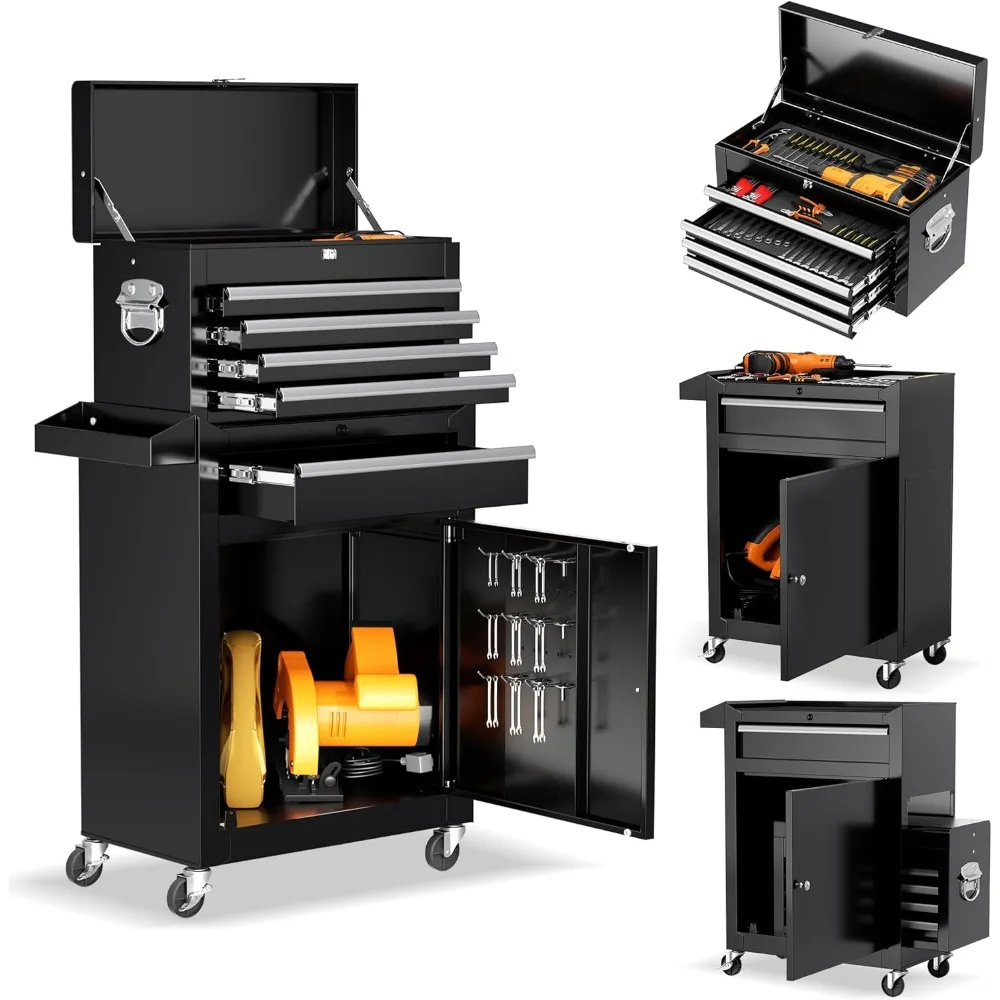 

Rolling Tool Chest, 5-Drawer Tool Box Organizer w/Lockable Wheels & Sliding Drawers & Detachable Top, Tool Storage Ca