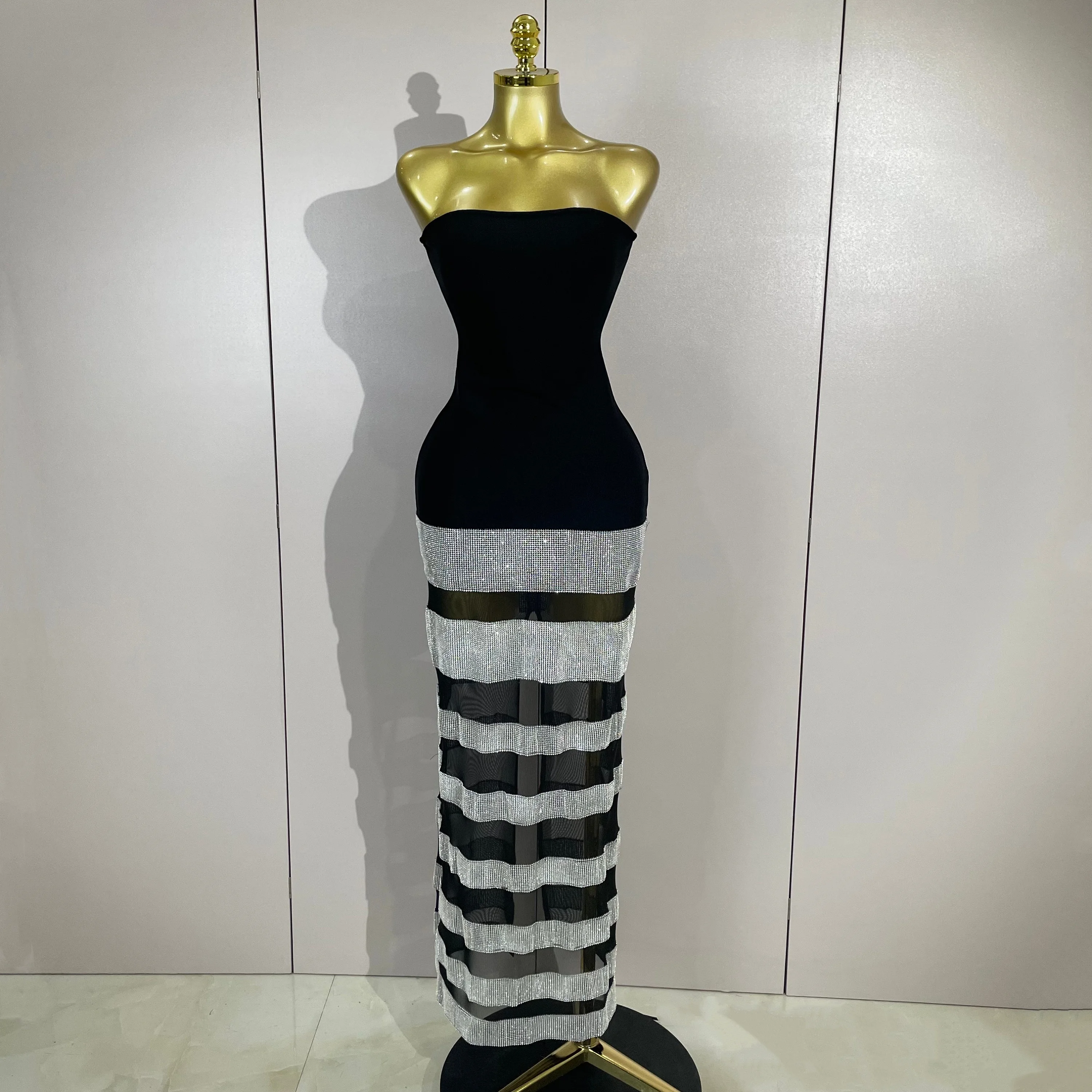 أنيقة لامعة مثير شبكة حمالة Bodycon فساتين طويلة ضمادة النساء نادي عيد ميلاد مساء حفلة سليم المشاهير فساتين الضيوف #2