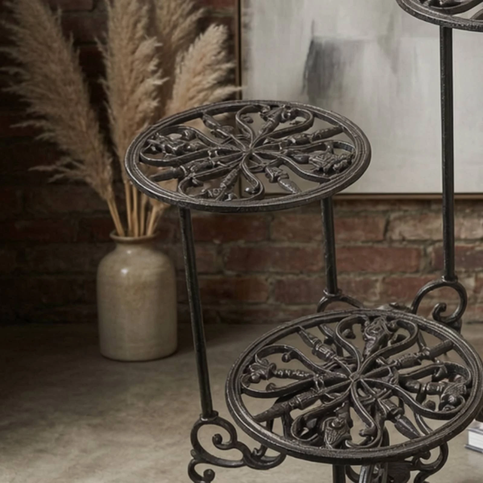 3-Tier Plant Stand Ornate Metal Flower Stand Plant Holder with Trays Outdoor Furniture Space-Saving for Gardeners, Balcony