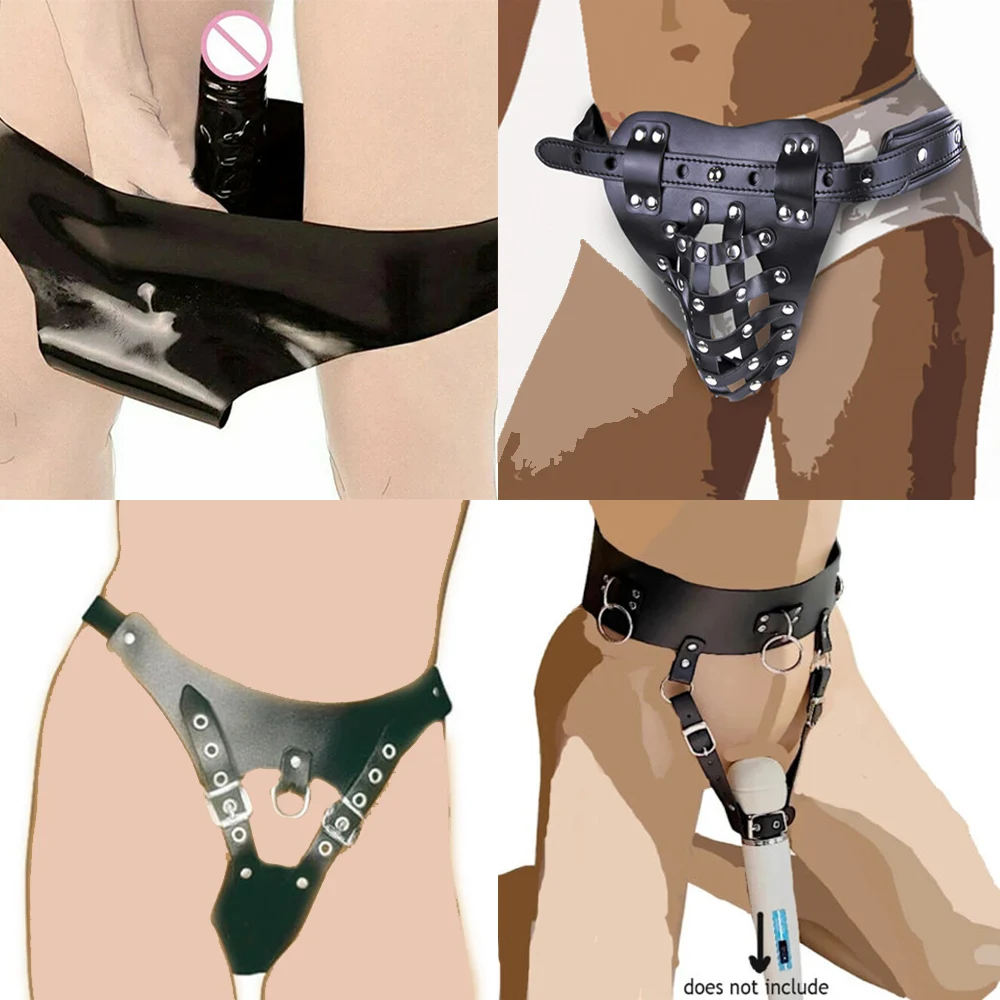 PU Leather Restraints Chastity Panties Belt Cage Dildo Plug Forced Orgasm Underwear BDSM Bondage Briefs Thongs Harness Sex Toys