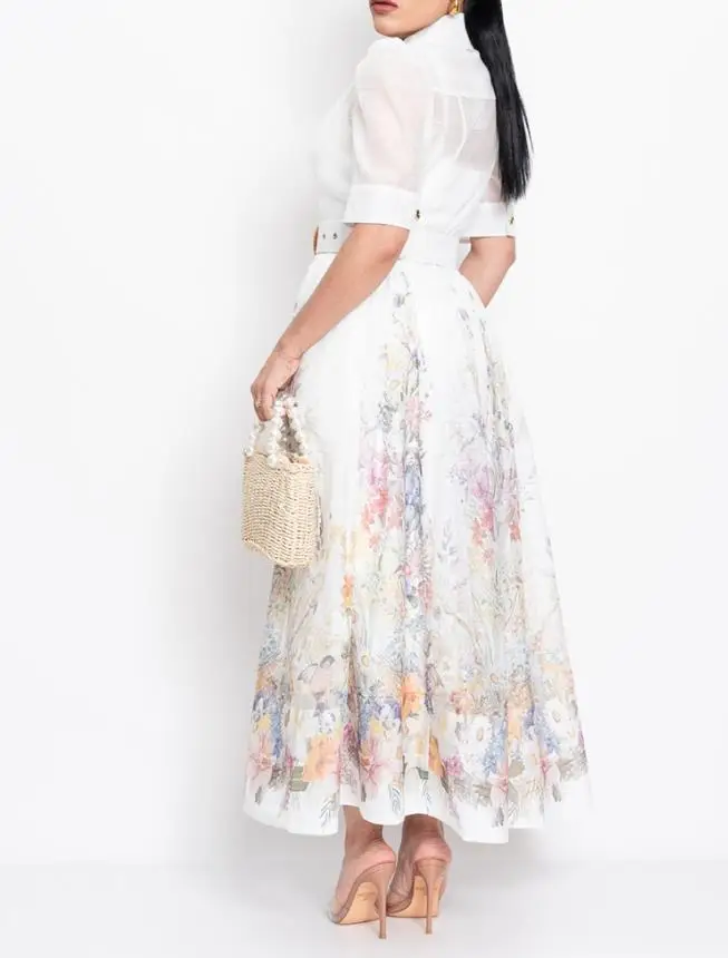 Abito da donna alla moda 2025 Primavera/estate Stile casual Stampa floreale Manica corta Vita legata Abito dettaglio Abito casual A Line Abito longuette