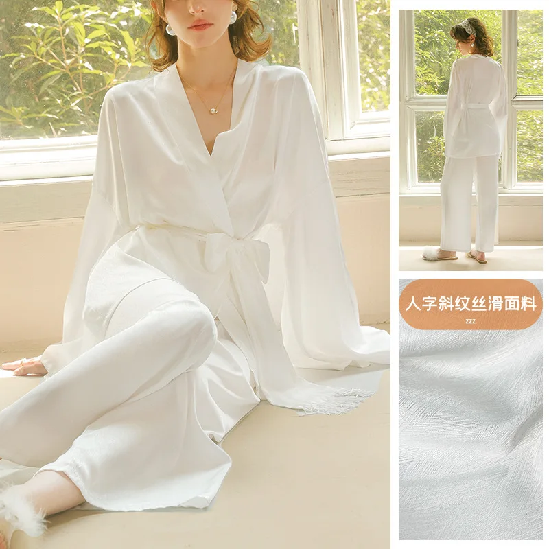 

White Bride Wedding Pajamas Suit Tassels Belt Robe Pants Satin Loungewear Vestidos De Novia Long Sleeve Trousers Suit Pjs