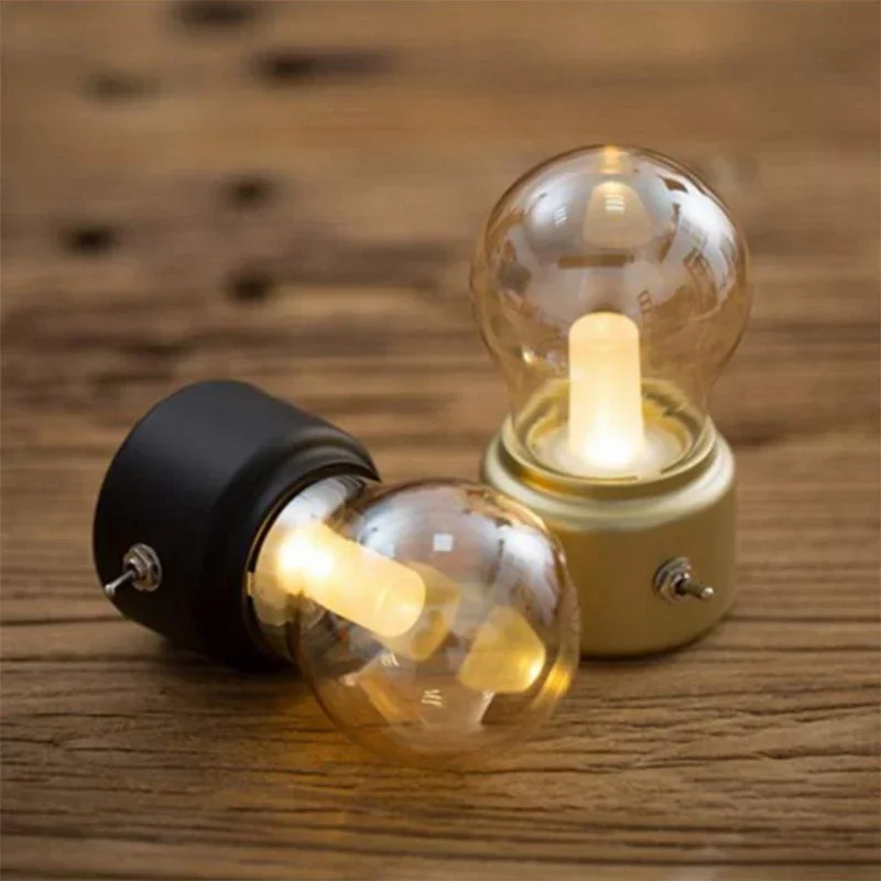 

Retro Light Bulb LED Night Light Creative Classical Style Cordless Desk Light Bedside Light Portable Atmosphere Decorative Light