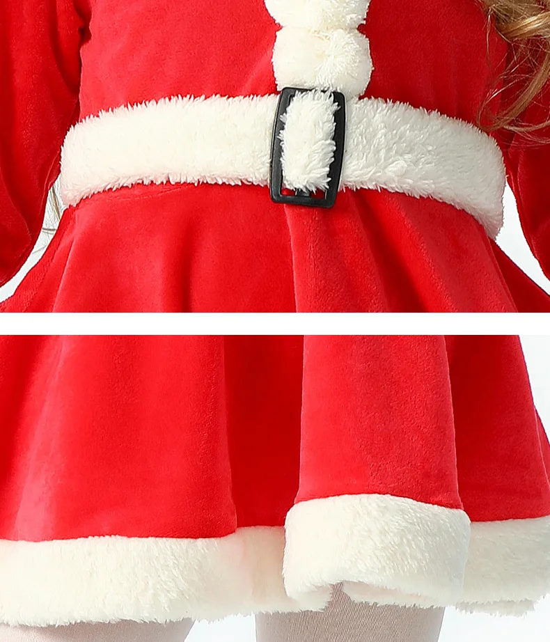 Weiches Samtkleid für Kinder mit Weihnachtsmann-Motiv, Kapuze, Weihnachtskostüm, Weihnachtsfeier, Bühnenauftritt, Show, Cosplay, Rock, Outfit – Detail 21