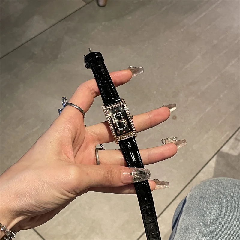 

Korean Style Trendy Student Watch, Simple Thin Leather Strap, Quartz Women'S Watch, Black, Women'S Gift, Women'S Accessory.