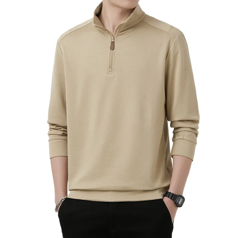 Trendy Men's Basic Long-Sleeve T-Shirt Fashionable Solid Color Half-Zip T-Shirt for Layering Comfortable and Minimalist Men Top