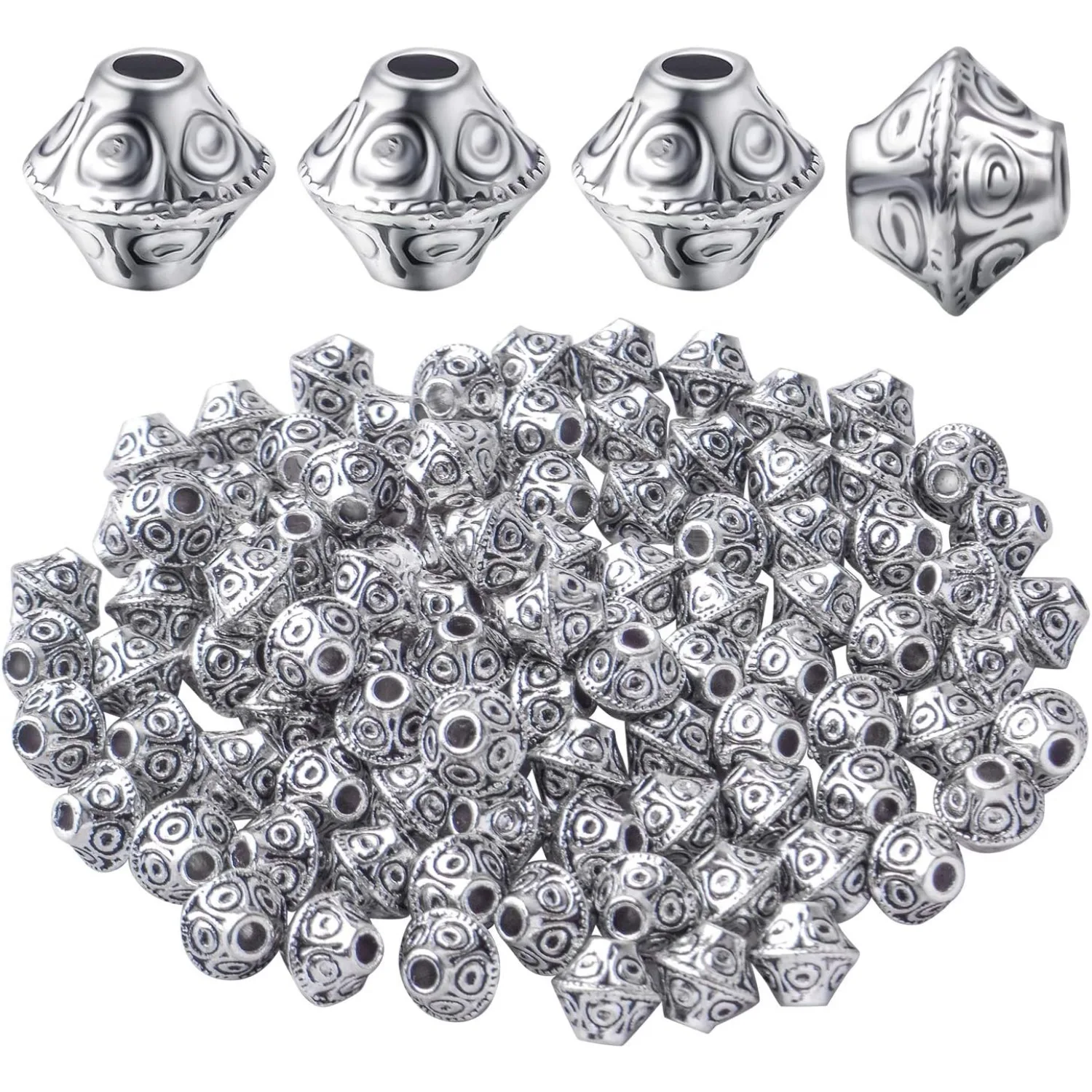 

100pcs Flying Saucer Shape Spacer Bead Alloy Bicone Beads Spacers Loose Spacers Jewelry Spacer Bead for DIY Jewelry Making