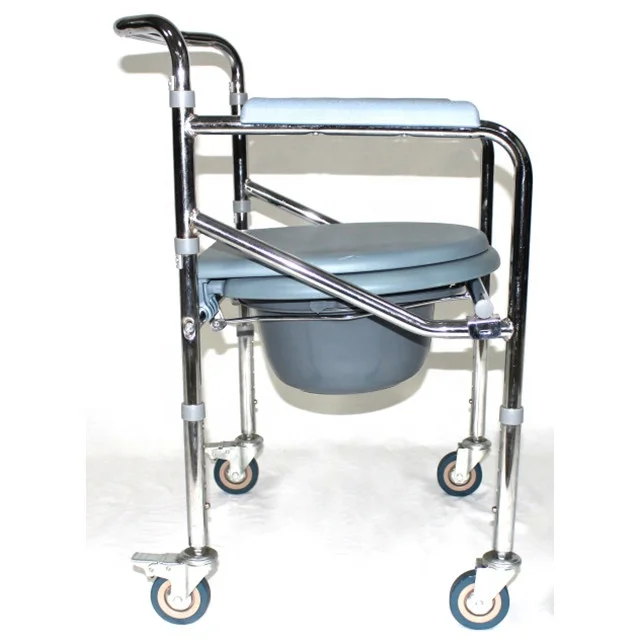 Folding Adjustable Bathroom Portable Commode Chair With Wheels Adult Elderly Disabled People Use