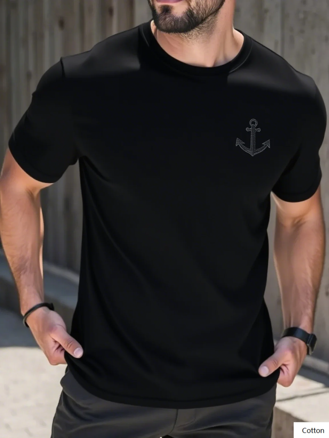 

Casual Anchor Emblem Cotton Tshirt Comfortable Cotton Tee with A Small Anchor Emblem on The Chest Great for Laid - Back Looks