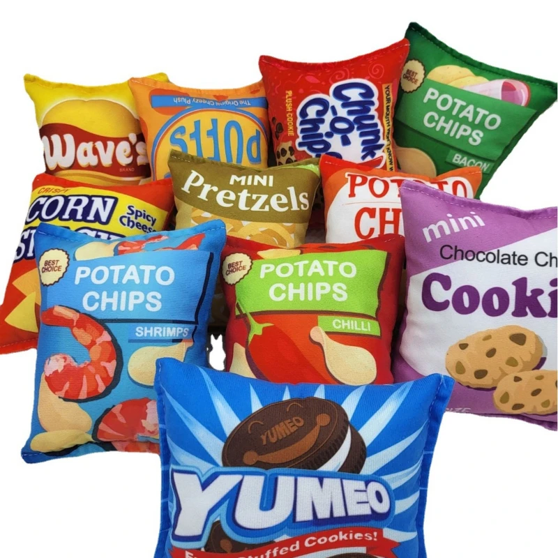 Food Snacks Chips - ของเล่นสุนัข ของเล่นขนมสุดสร้างสรรค์ ของเล่นกัดส่งเสียงกรอบแกรบ ทนทานต่อการกัด รูปทรงมันฝรั่งทอดและคุกกี้ ของเล่นสนุกสำหรับสัตว์เลี้ยง