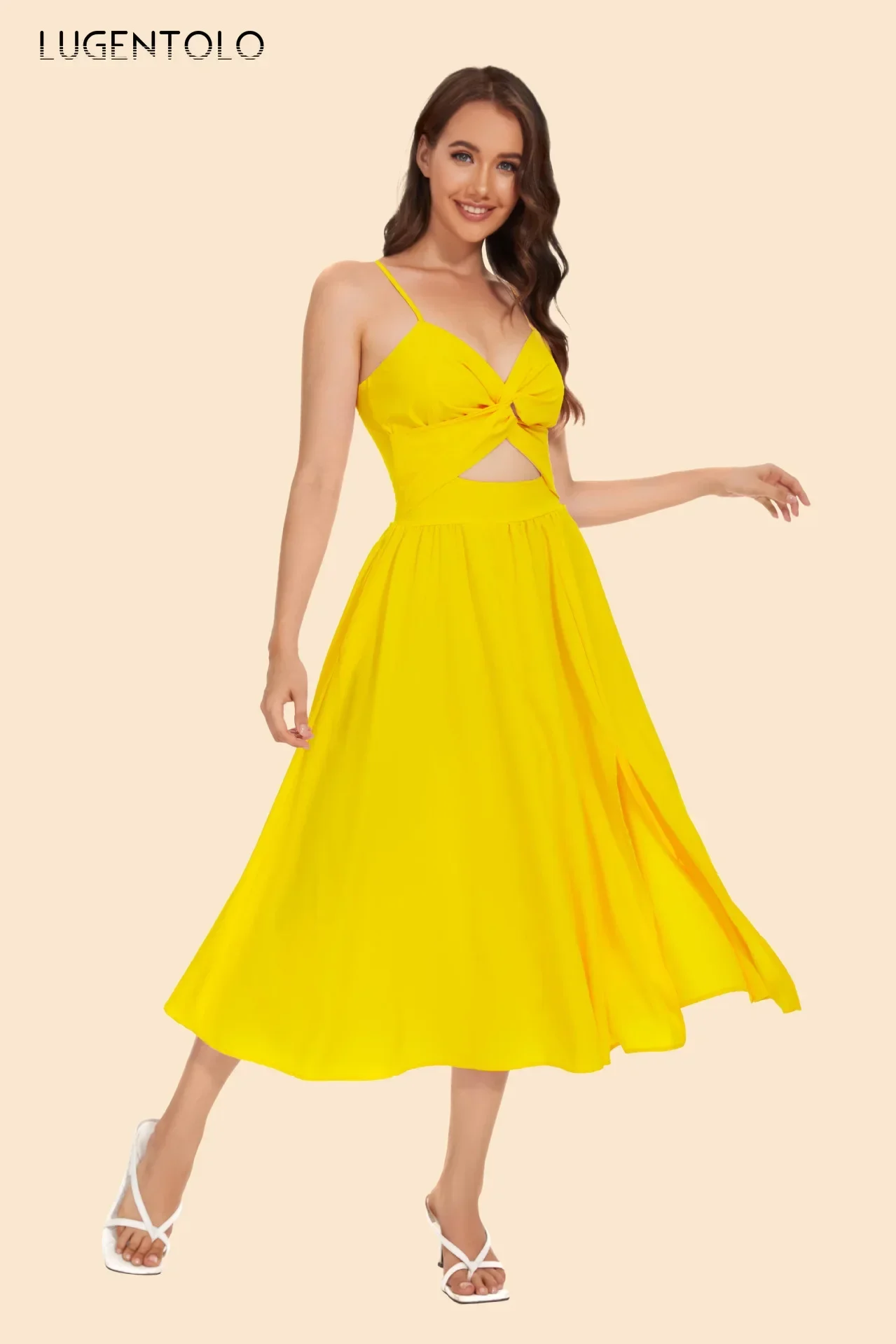 Robe d'été Sexy pour femmes, douce, bretelles solides, sans manches, mode, coupe basse, taille ouverte, grande balançoire, robes Empire