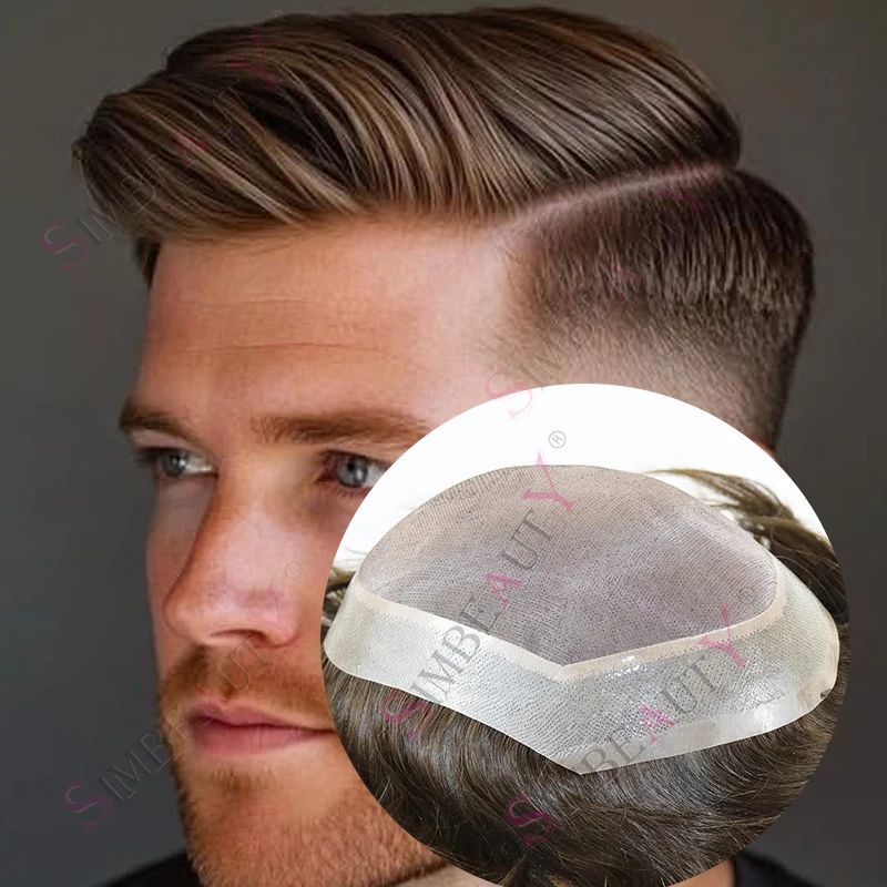 

Super Natural Hairline #2 #4 Brown Blonde Mono Lace PU Hair Replacement System for Male Hair Loss Undetectable Vloop Men Toupee