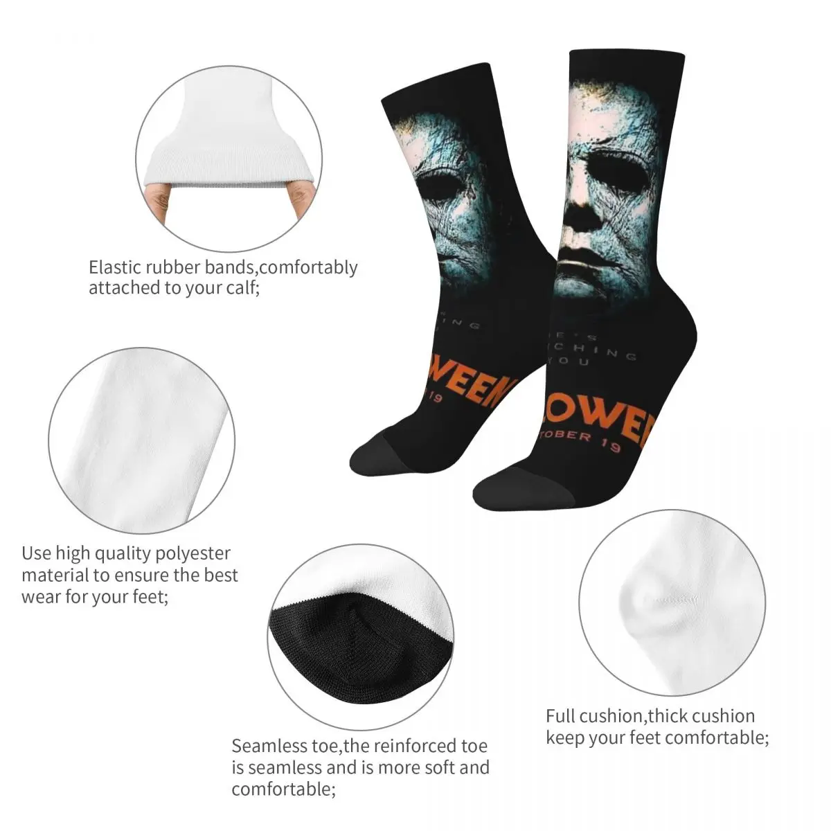 Calcetines de película de terror para hombre y mujer, medias cálidas y felices, estilo callejero, Halloween, Michael Myers, Unisex