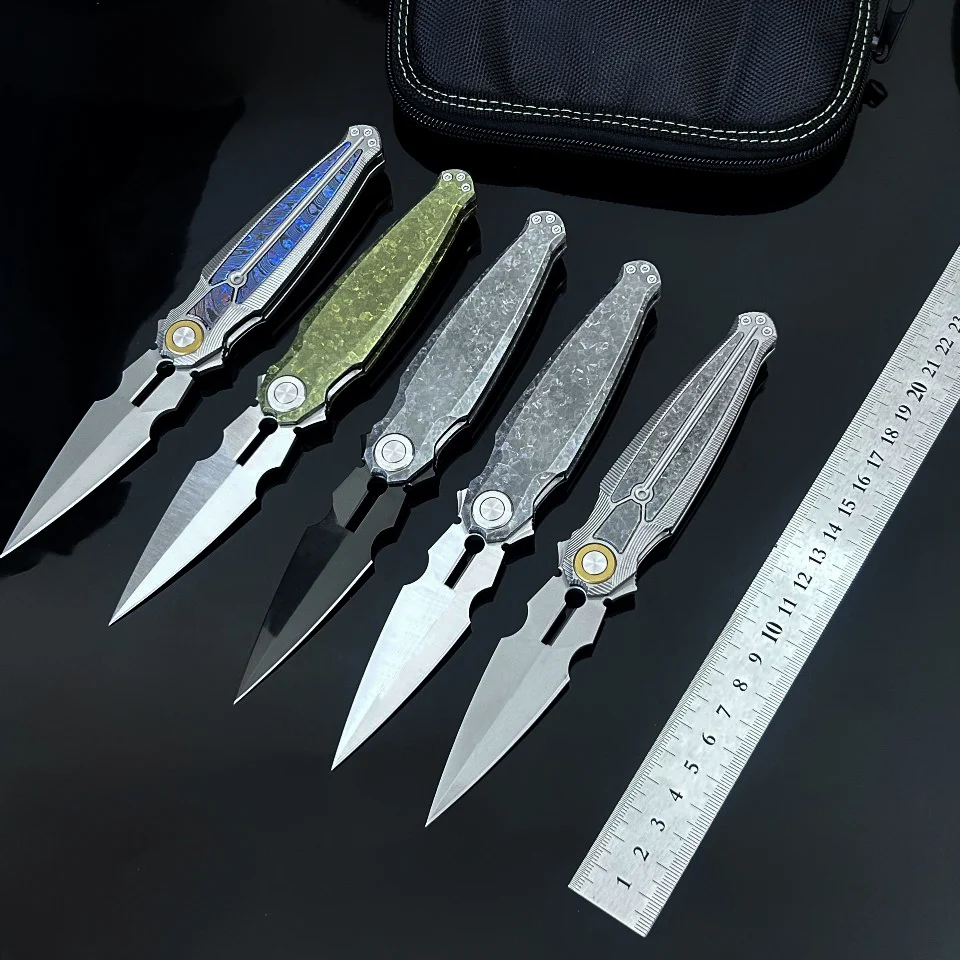 M390 Folding Knife TC4 Titanium Handle Inlaid Zircuti Black Ice Titanium Copper Frame Ceramic Bearing Outdoor Hiking Collection