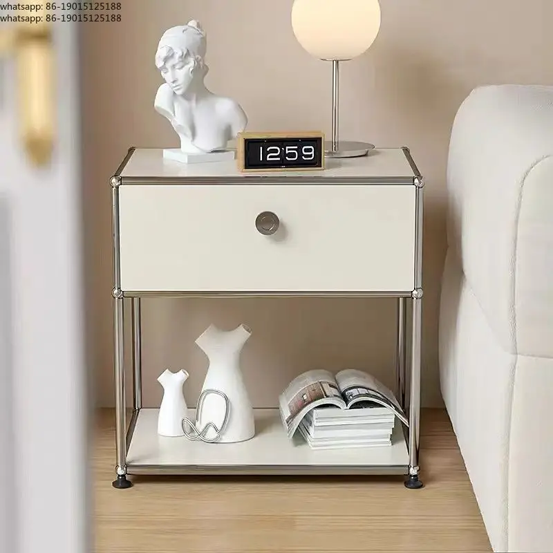 Vintage Bedside Cabinet with Stainless Steel Modules Buffet Sideboard Luxury Storage Drawers Storage Organizer Cabinet for Home