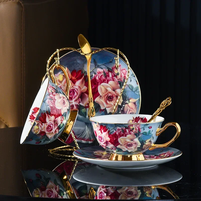 Top-grade Bone Porcelain Coffee Cup and Dish Set Light Luxury Exquisite Gift Box British Set Afternoon Tea Ceramics Tea Cup Set