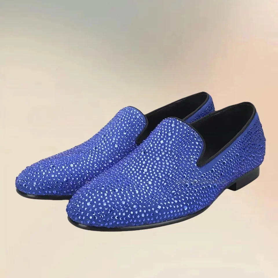 

Rhinestones Decor Orange Suede Men Loafers Fashion Slip On Men Shoes Novel Comfortable Handcraft Banquet Party Men Casual Shoes