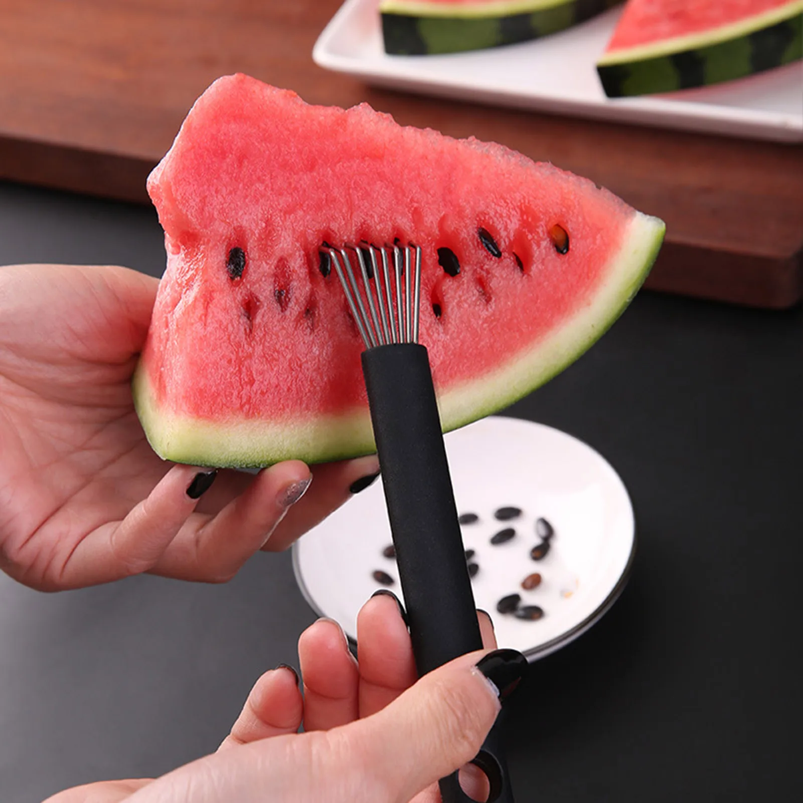 

304 Stainless Steel Watermelon Deseeding Remover Tool with Durable Silicone Handle Design for Home and Restaurant Dishwasher