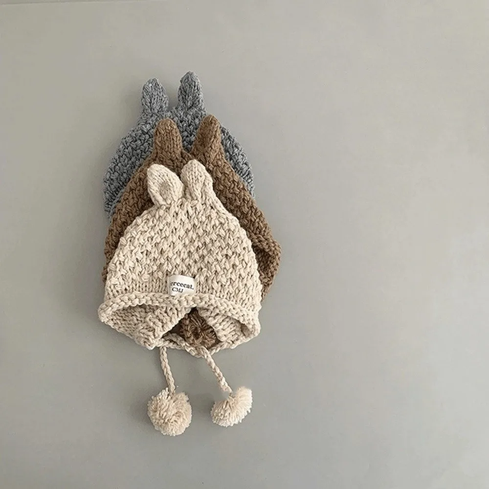 

Cute Solid Color Baby Crochet Hat Soft Warm Rabbit Ear Hand Knitted Cap Autumn Winter Outdoor Ear Protection Cap Toddler