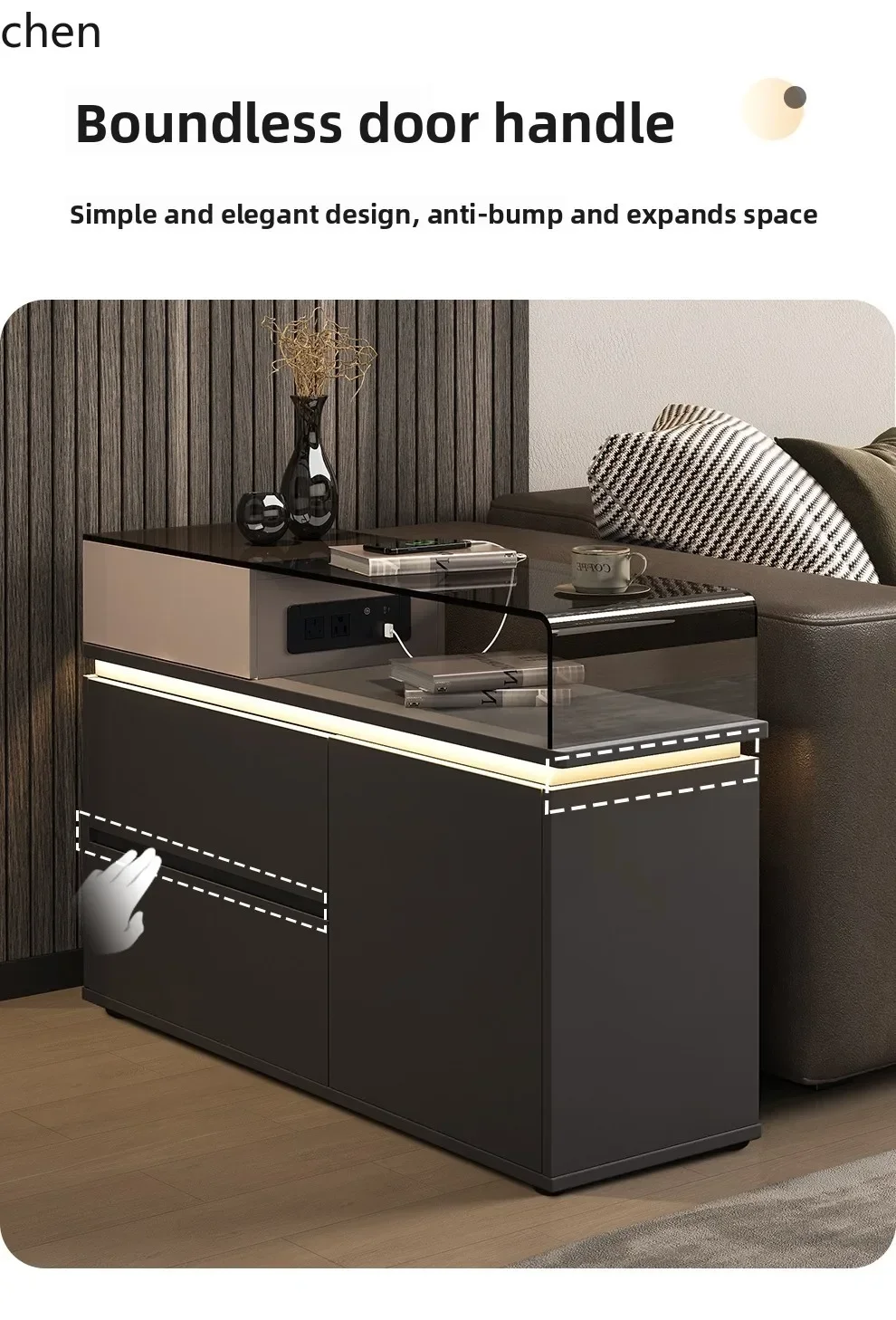 i5.15 Sofa Side Cabinet Movable Living Room Home Corner Table Side Table with Socket and Light