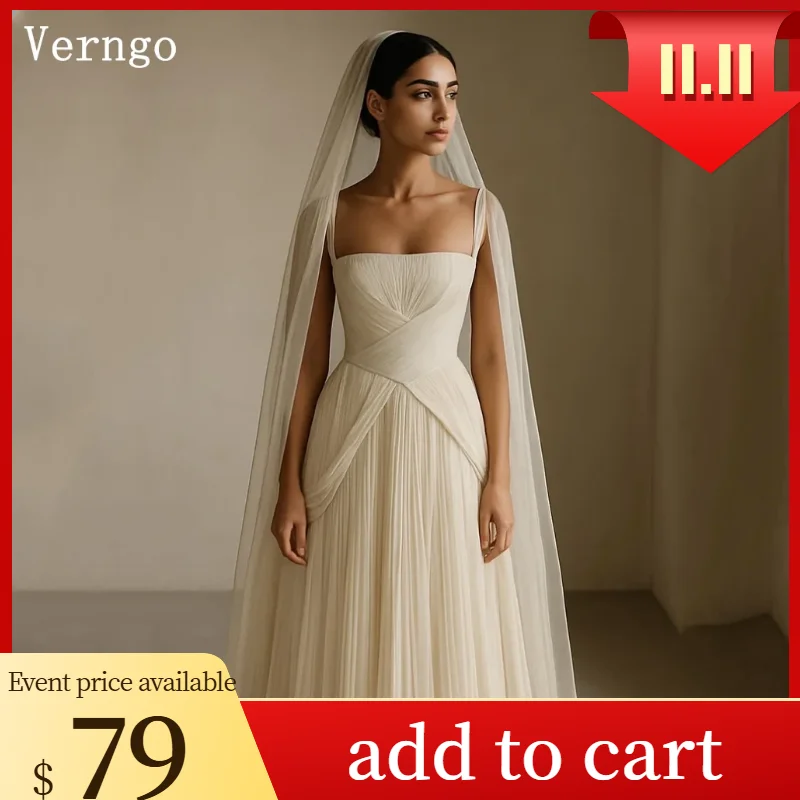 

Verngo Simple A Line Wedding Dress Pleat Classy Bridal Gowns Women Elegant Zipper Beach Bride Dresses Customized