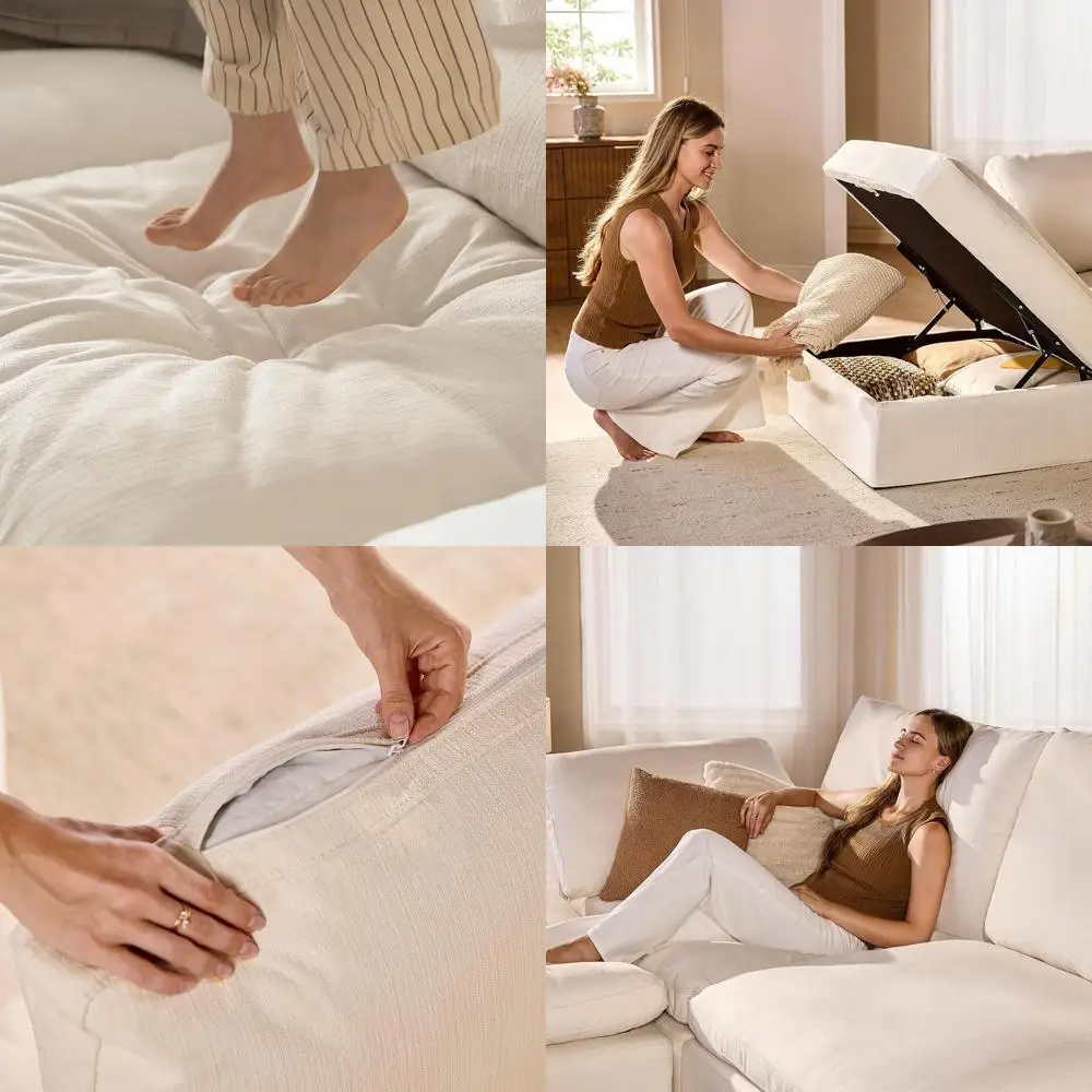 Sofá Seccional Extra Grande Cloud de 31.5 Pulgadas de Profundidad con Fundas Lavables, Sofá de Dos Plazas y Otomana, Fácil Montaje, Chaise Longue de 78.7 Pulgadas de Ancho
