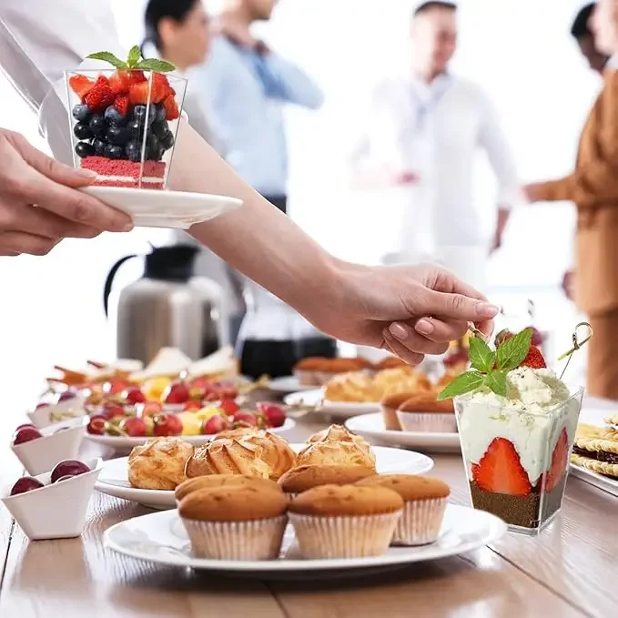 50SET 150ml Square Clear Plastic Parfait Cups With Matching Lids And Spoons,Mini Dessert Serving Bowls For Individual Portion Of Pudding,Mousse,Ice Cream,Yogurt,Cheesecake,Fruit Cups,Ideal For Wedding Reception,Birthday,Halloween,Holiday Gathering,Buffet