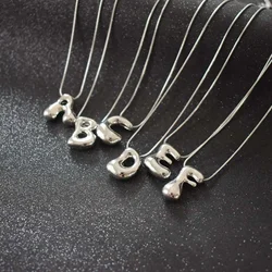 Silver Color Bubble Balloon A-Z Alphabet Pendant Necklace Women Waterproof Stainless Steel Chunky Letter Box Chain Choker Gifts