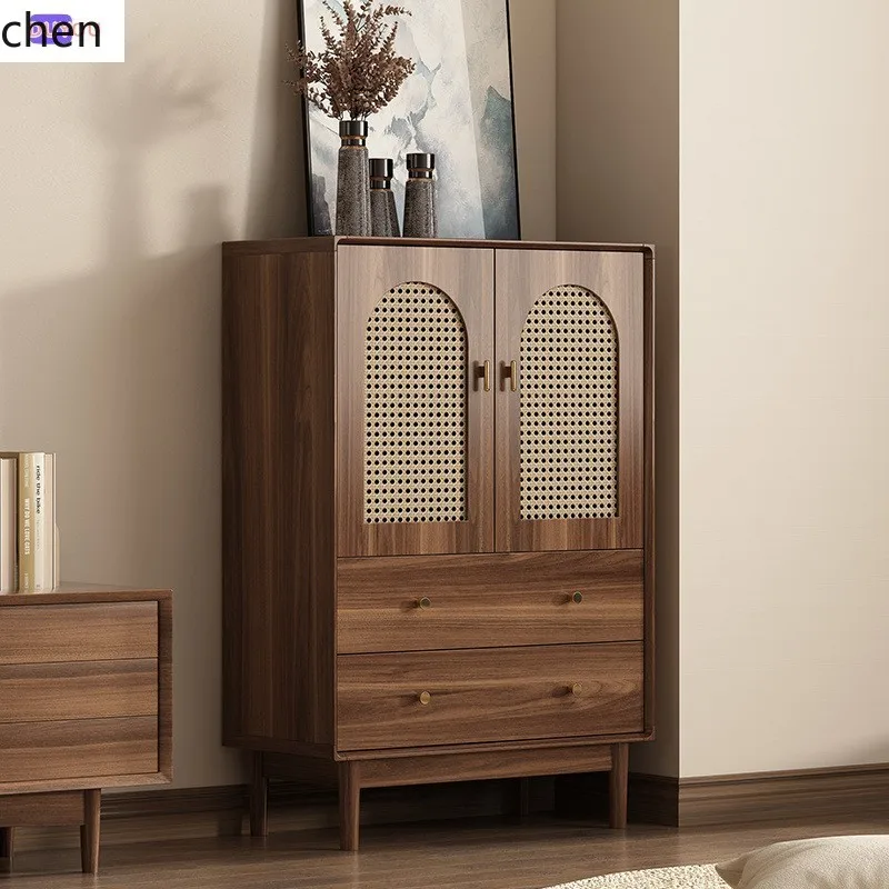 ZML Rattan Woven Solid Wood Storage Cabinet Living Room Storage Chest Wall-Mounted Storage