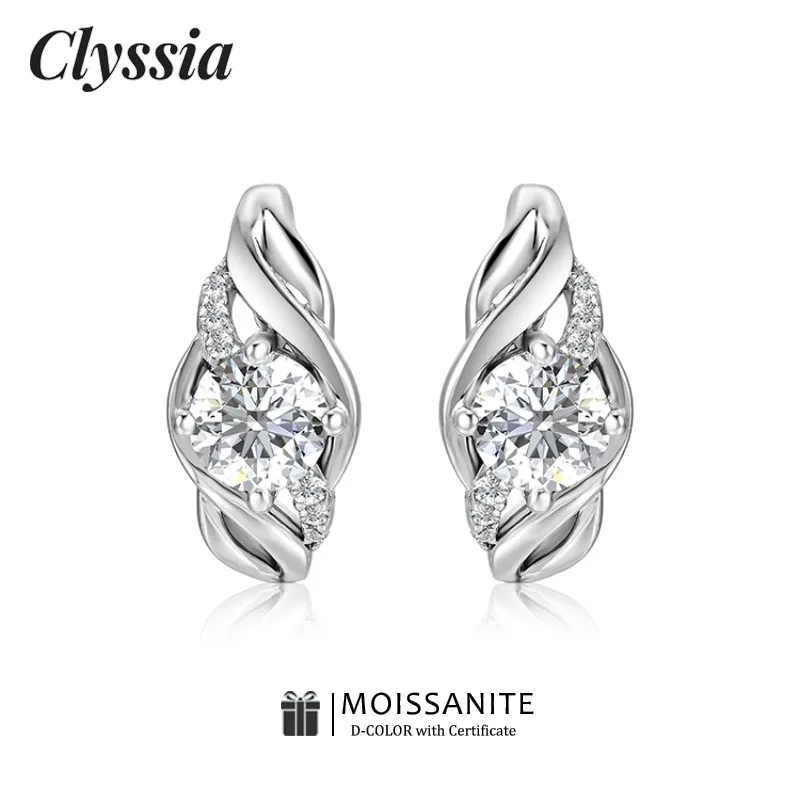 

CLYSSIA Elegant D VVS1 Moissanite 925 Sterling Silver with 18k White Gold Plated Stud Earrings Hollow-out Design with GRA