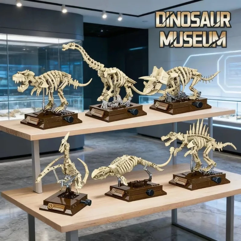 

Jurassic Dinosaur T-Rex Fossil Building Blocks DIY Tyrannosaurus Rex Assembly Model Desktop Ornament Creative Handmade Gift