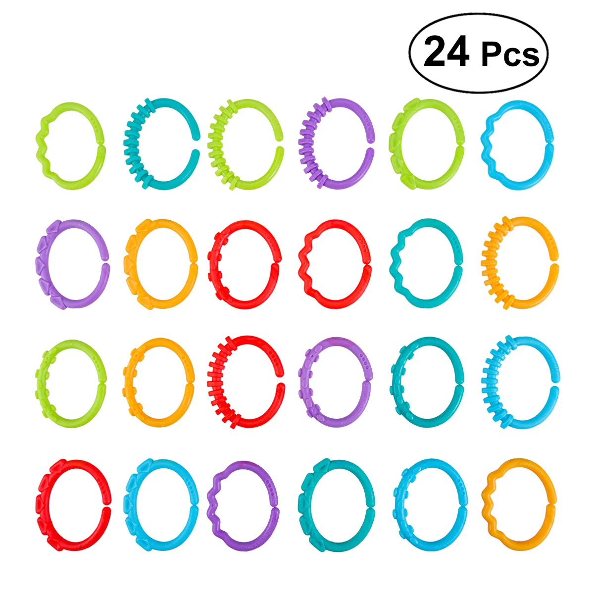 

24Pcs Baby Teether Ring Links Soft Safe for Infant Stroller Car Seat Travel Teether Rings Stroller Toys