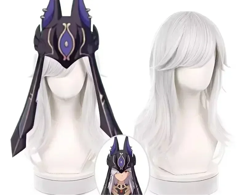 Genshin Impact Cyno Cosplay Perücke Silber weiß geschichtete Perücke für Cosplayer lange gerade Perücke hochwertige Haarteil tägliche Perücke