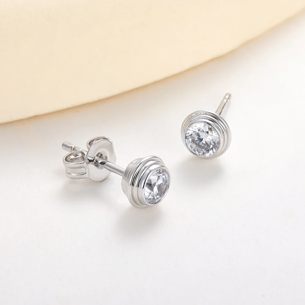 

APIR Round Cubic Zircon Sparkle Stud Earrings for Women Man 925 Silver Needle Platinum Plated Hypoallergenic Earrings
