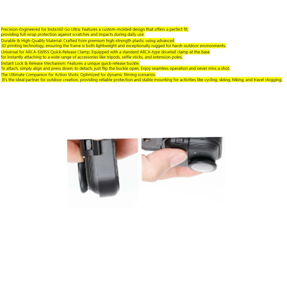 

Mount Adapter for Insta360 Go Ultra Bundle Protective Frame Cage Kit with ARCA-type Adapter Action Camera for Tripod Selfie