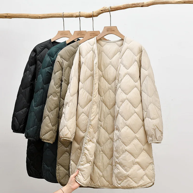 0-10 ℃ 2024 neue Herbst Winter koreanischen Stil Frauen Daunen mäntel ultraleichte weiße Ente Daunen lange Jacken kragen lose Puffer Parkas