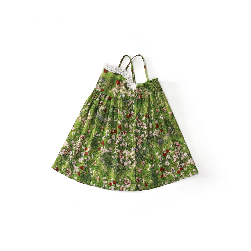 Girls' Dress2025Summer New Floral Dress Little Girl Stylish Princess Dress Summer Strap Dress