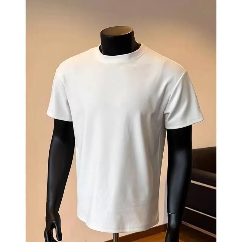 

Short-sleeved Men's Summer Shoulder Solid Color Round Neck Trend Loose Bottoming Shirt T-shirt