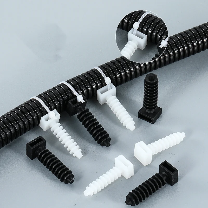 100PCS Black White Gecko/Saddle Type CH-6/CH-8 8mm Nylon PA66 Cable Tie Holder Clamp Toothed Fixed Seat for Wire Harness Managem