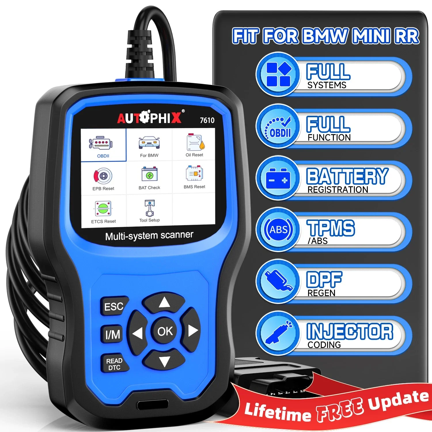 Autophix 7610 OBD2 Scanner For VW Audi All System EOBD Code Reader ABS SRS Oil EPB DPF TPMS Reset Car Diagnostic Tool