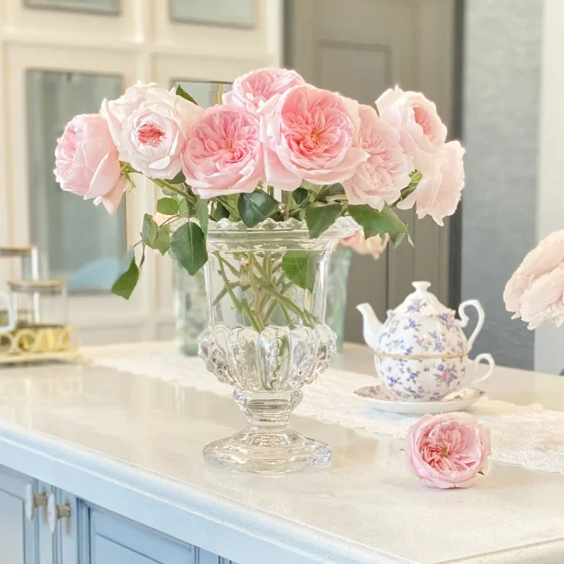 Vaso de vidro romano pequeno transparente, vaso artificial, decoração de mesa de casamento em casa