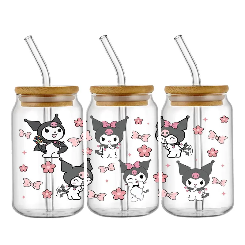 Sanrio Cartoon Kuromi with My Melody UV DTF Transfer Sticker Waterproof Transfers Decals For 16oz Glass Cup Wrap Stickers