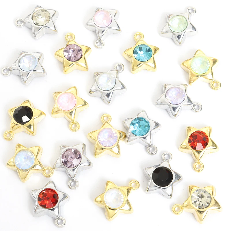 10pcs Crystal Stars Charms Colorful Alloy Rhinestone Five-Pointed Star Pendant DIY Jewelry Bracelet Necklace Earring Accessories